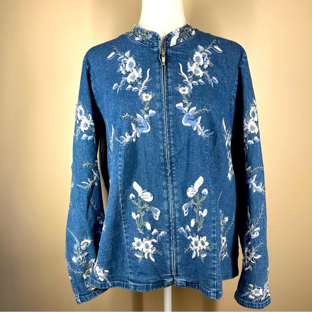 Denim&Co Embroidered Denim Jean Jacket Women’s XL